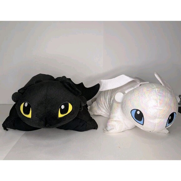 Set Of 2 Pillow Pets How to Train Your Dragon Light Fury & Toothless Night Fury - Picture 1 of 14